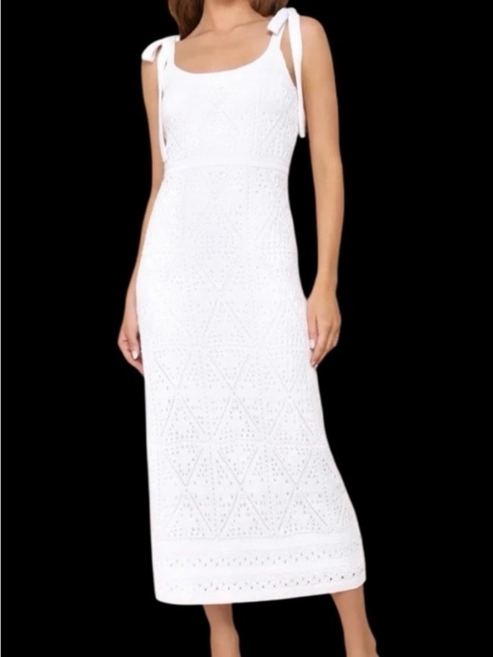 Lulus Adorable Darling White Crochet Tie Strap Midi Dress Beach Wedding NWOT